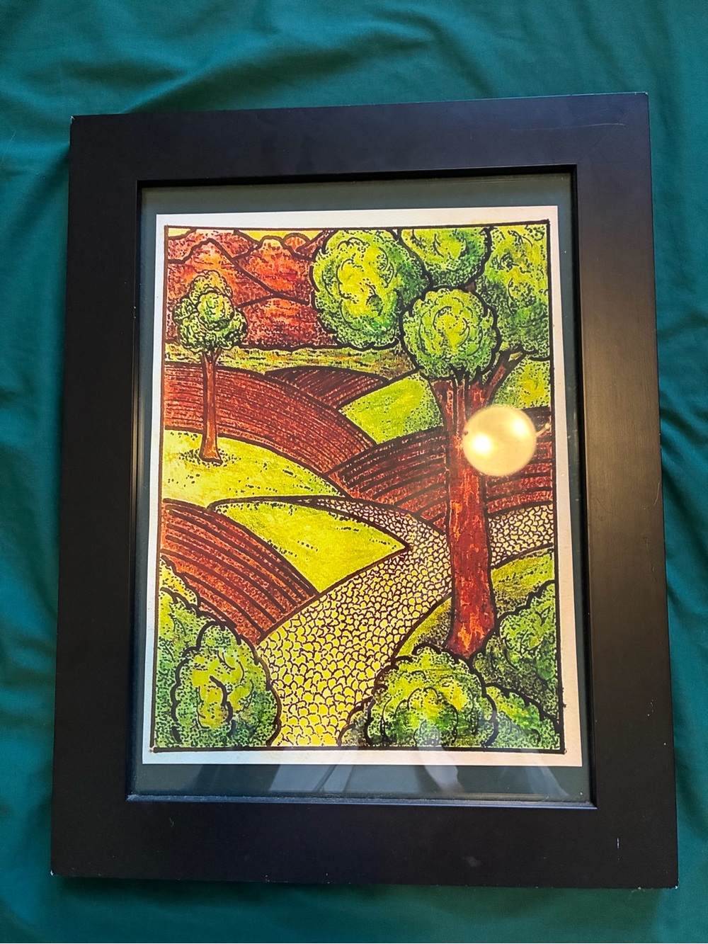 Original Framed Green and Brown Landscape Art by Peyton Bruns Palm Beach
